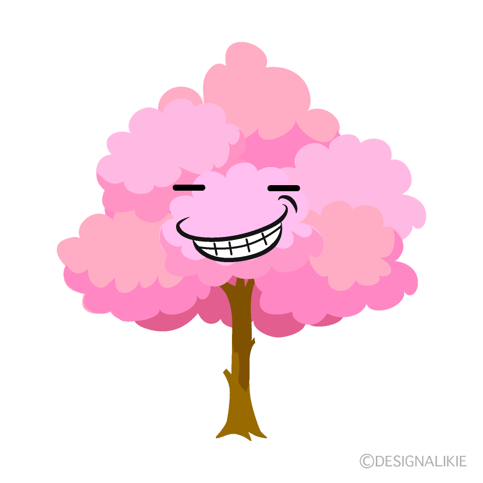 かわいいニヤリと笑う桜の木イラスト