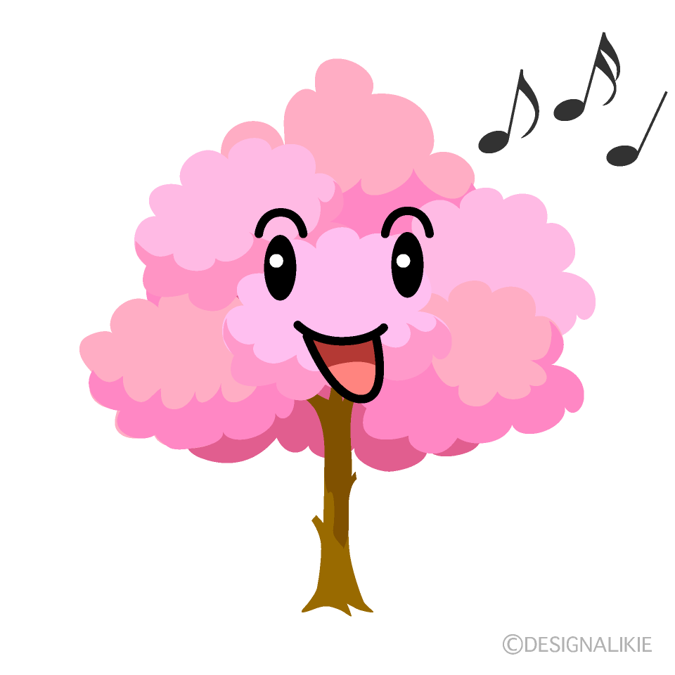 かわいい歌う桜の木イラスト
