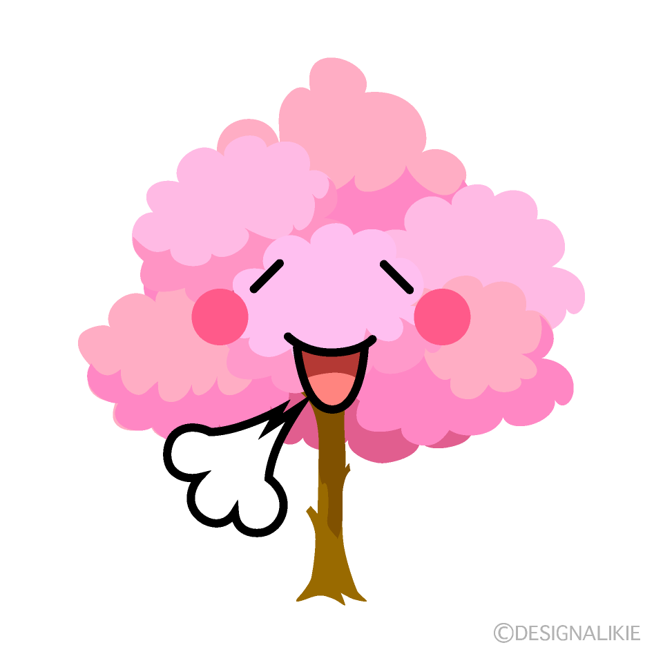 かわいいリラックスする桜の木イラスト