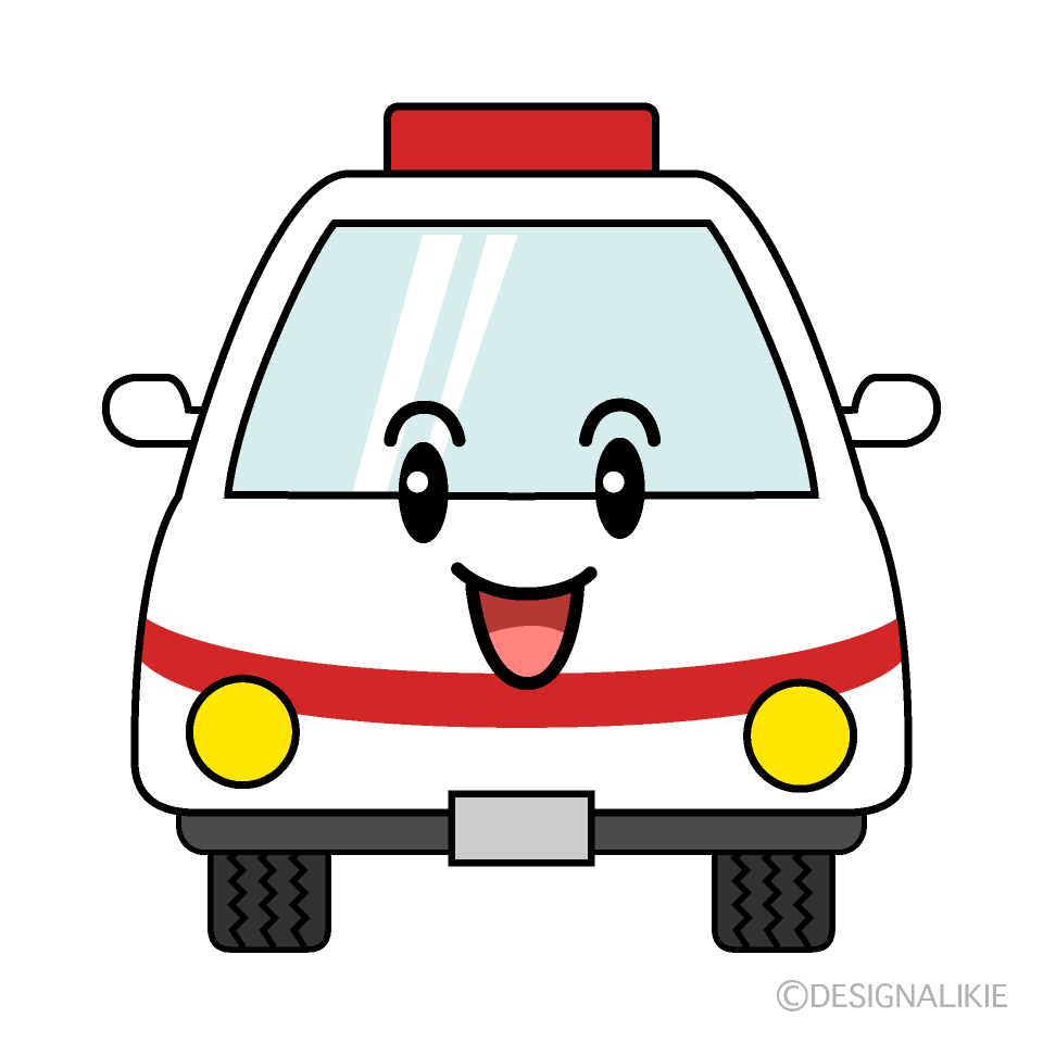 かわいい笑顔の救急車イラスト