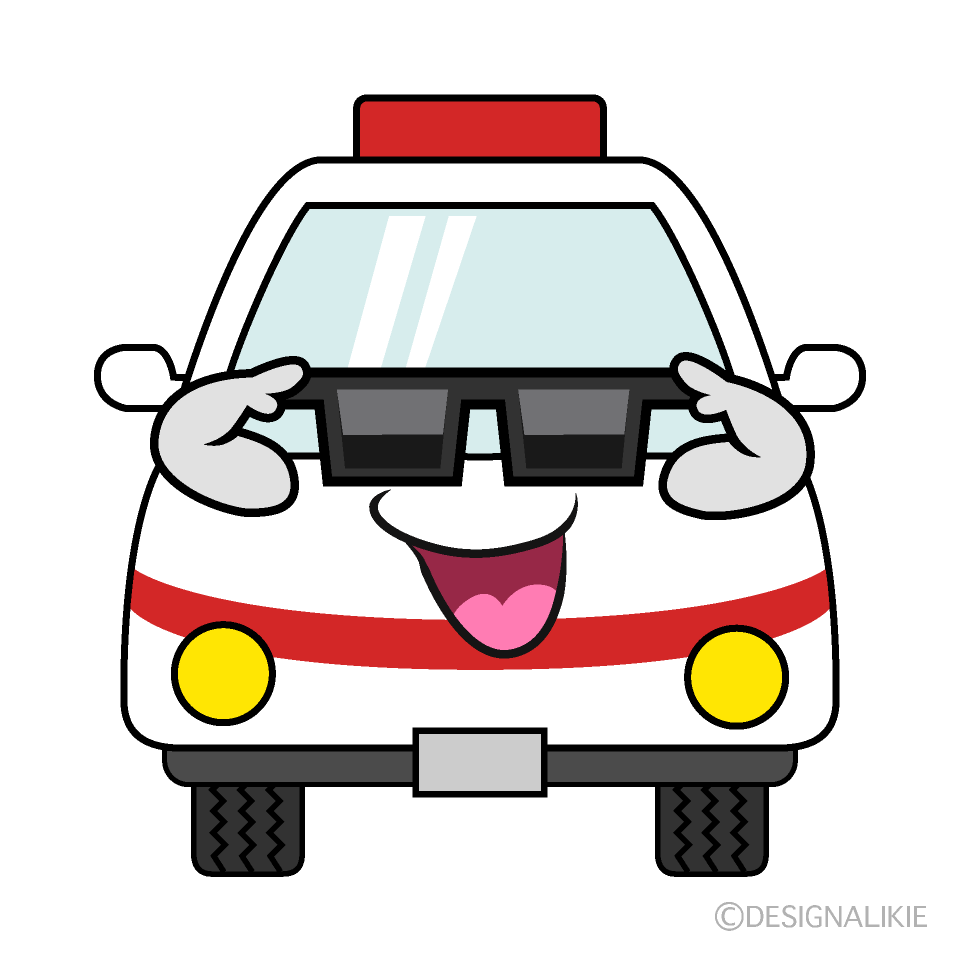 かわいいサングラスの救急車イラスト