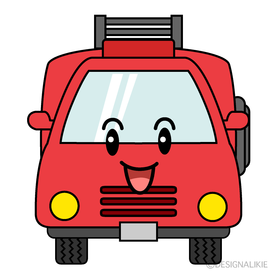 かわいい笑顔の消防車イラスト