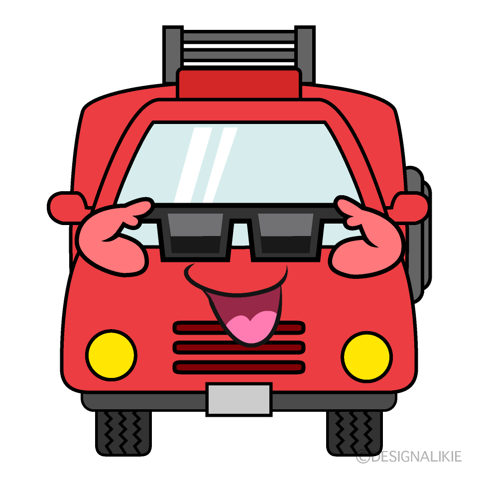 かわいいサングラスの消防車のイラスト素材 Illustcute
