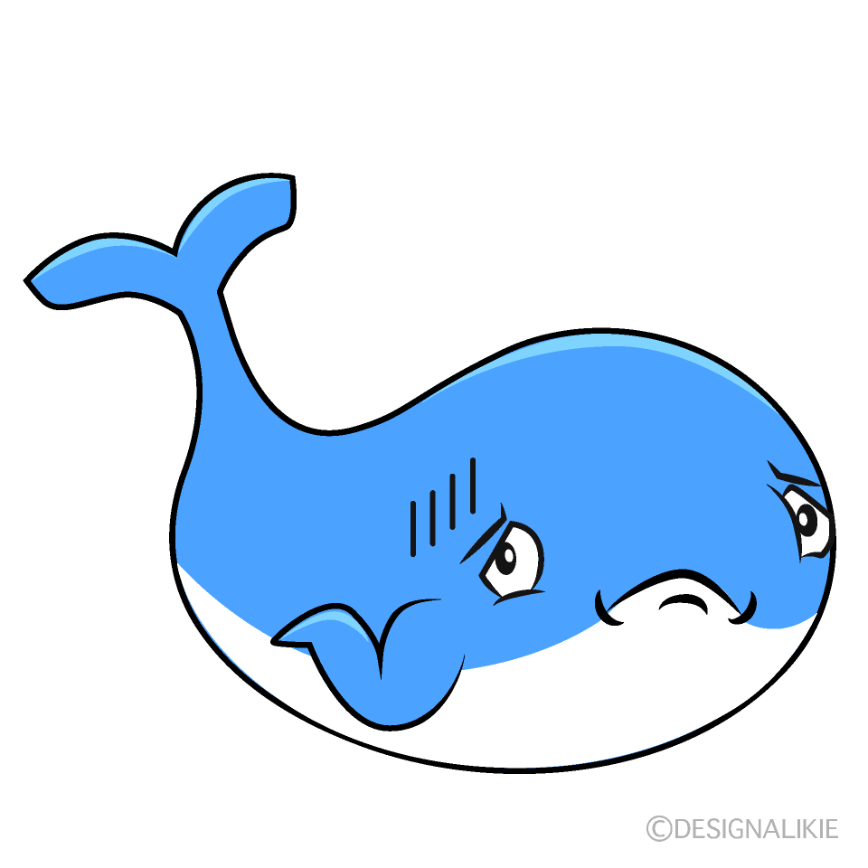 かわいい困る青クジラのイラスト素材 Illustcute