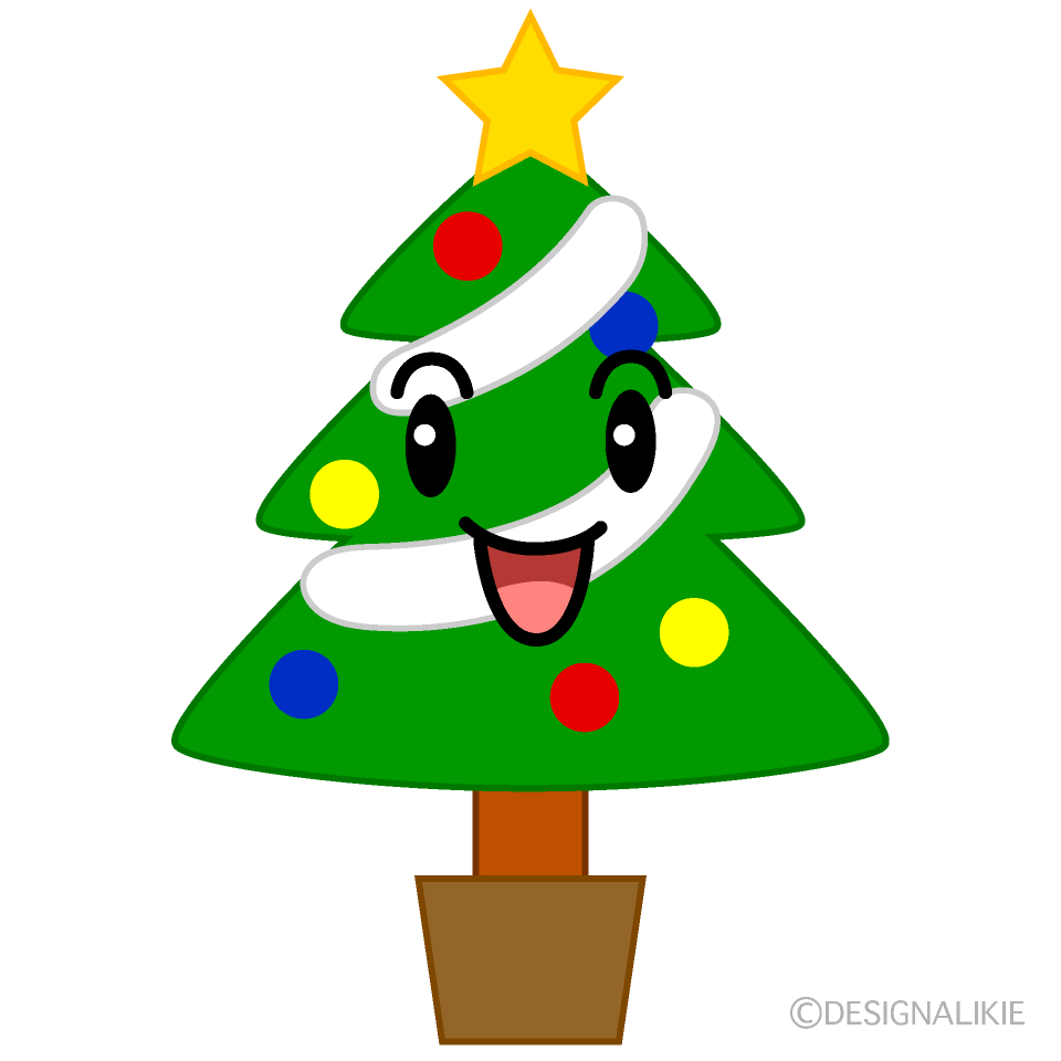 かわいい笑顔のクリスマスツリーイラスト