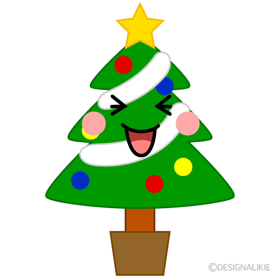 かわいい笑うクリスマスツリーイラスト