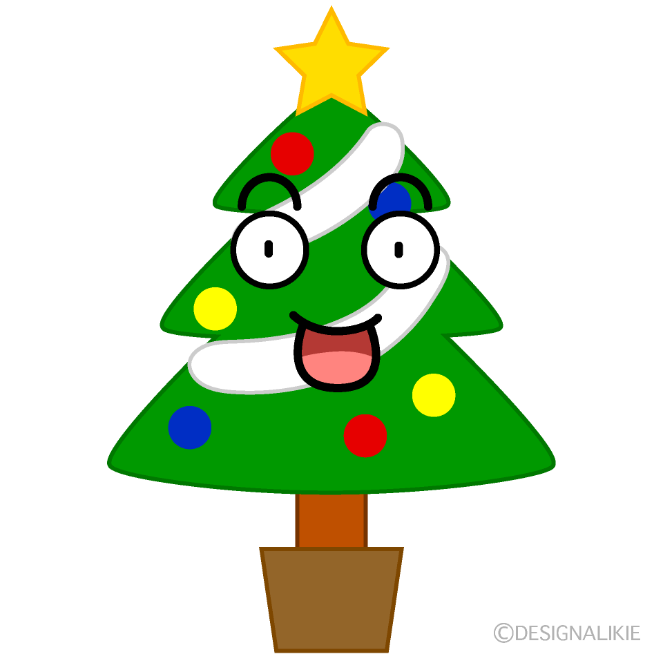 かわいい驚くクリスマスツリーのイラスト素材 Illustcute