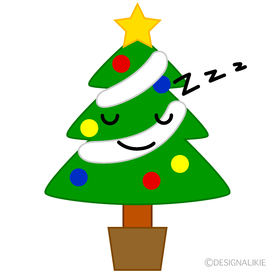 かわいい寝るクリスマスツリーイラスト