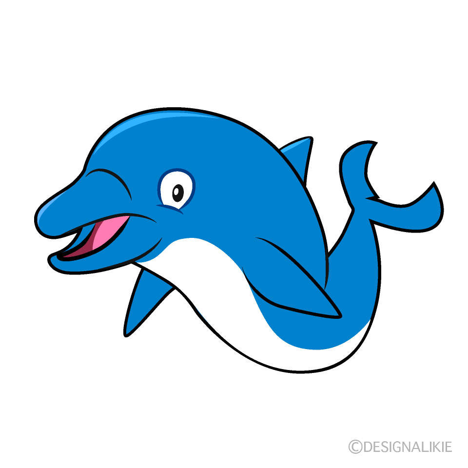 かわいい泳ぐ青イルカのイラスト素材｜IllustCute