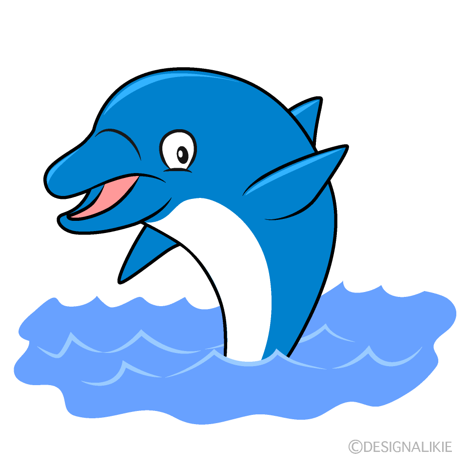 かわいい海の青イルカのイラスト素材 Illustcute
