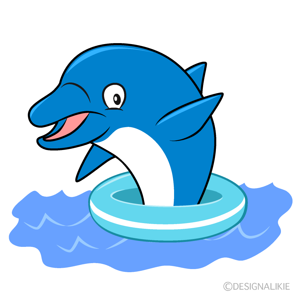 かわいい遊ぶ青イルカのイラスト素材 Illustcute