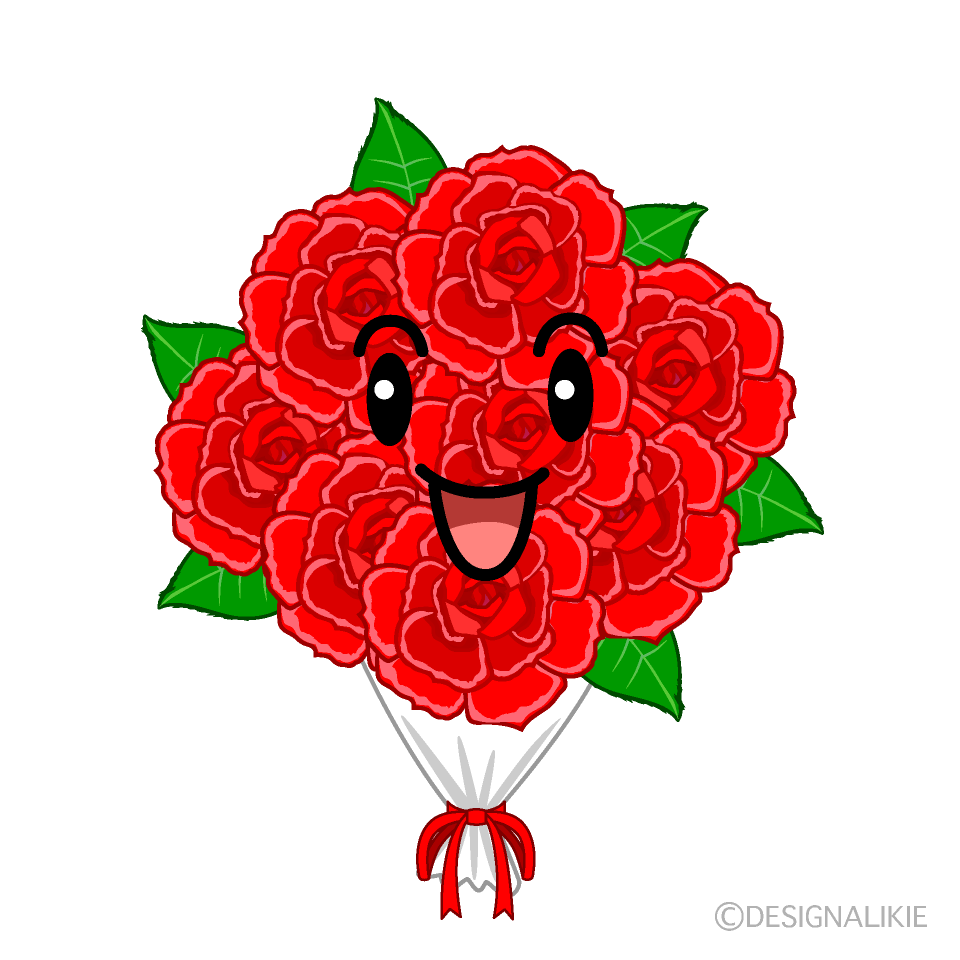 かわいい笑顔のバラ花束イラスト