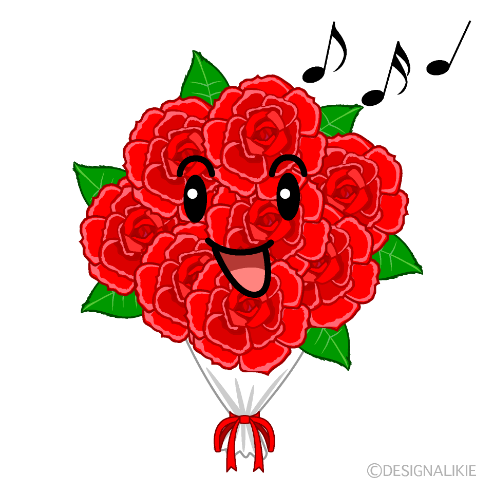 かわいい歌うバラ花束イラスト