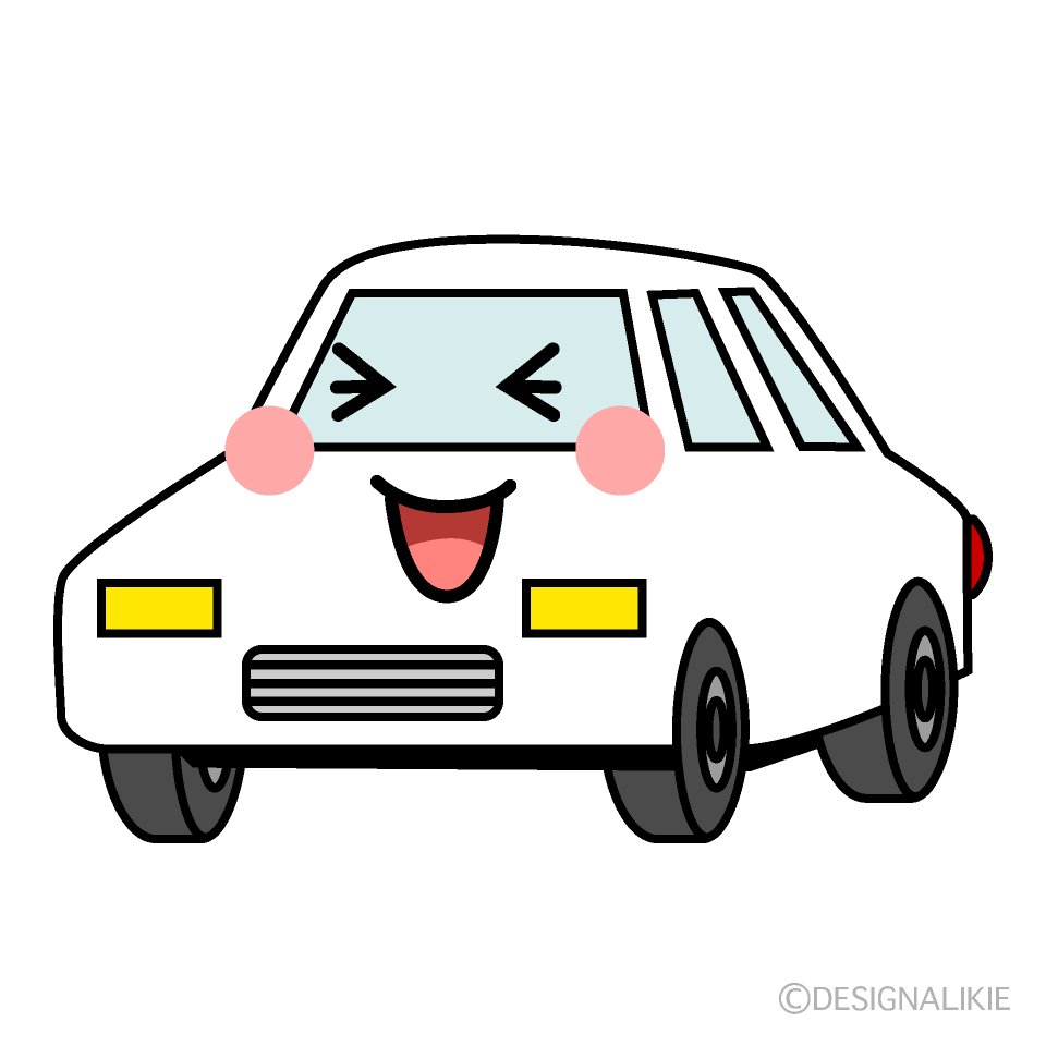 かわいい笑う白い車イラスト