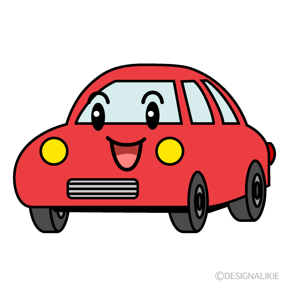 かわいい笑顔の赤い車イラスト