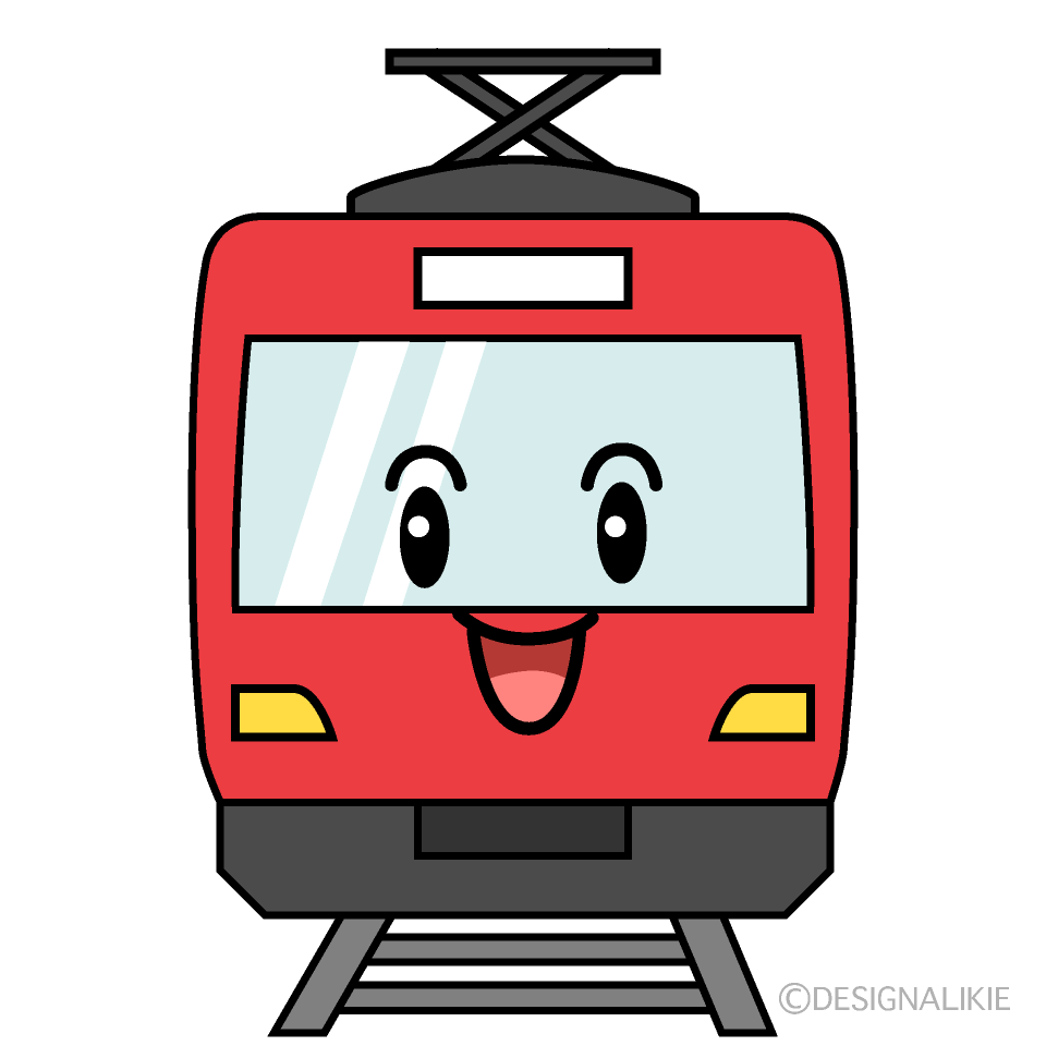 かわいい笑顔の赤い電車イラスト