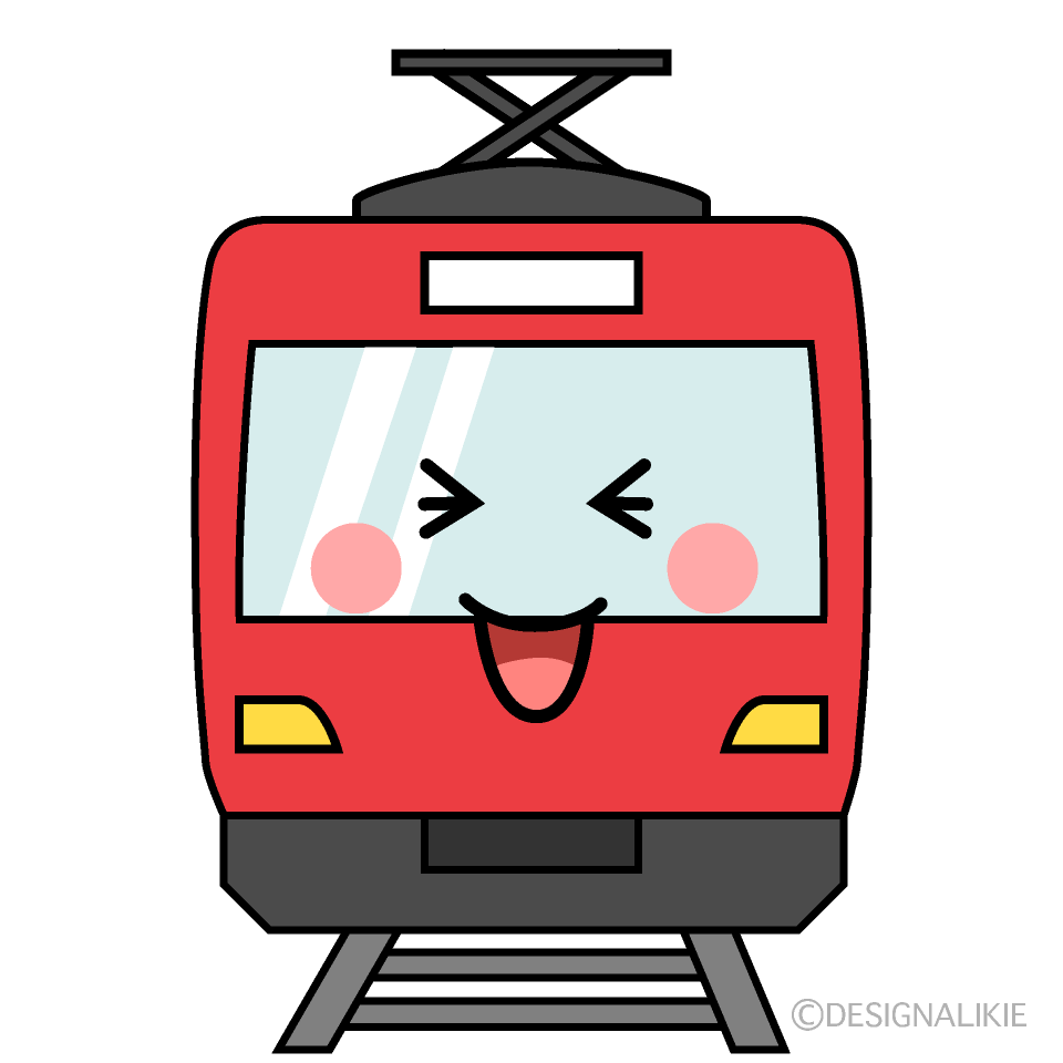 かわいい笑う赤い電車イラスト
