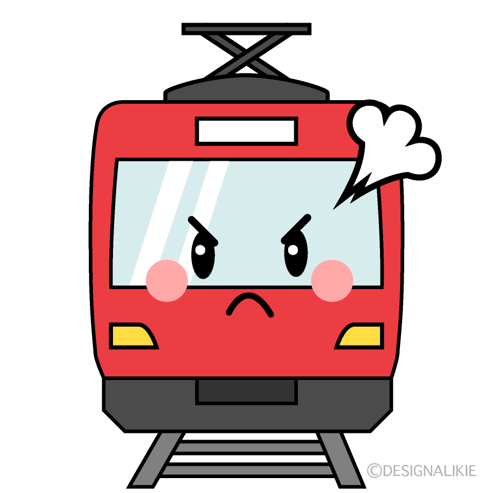 かわいい怒る赤い電車イラスト