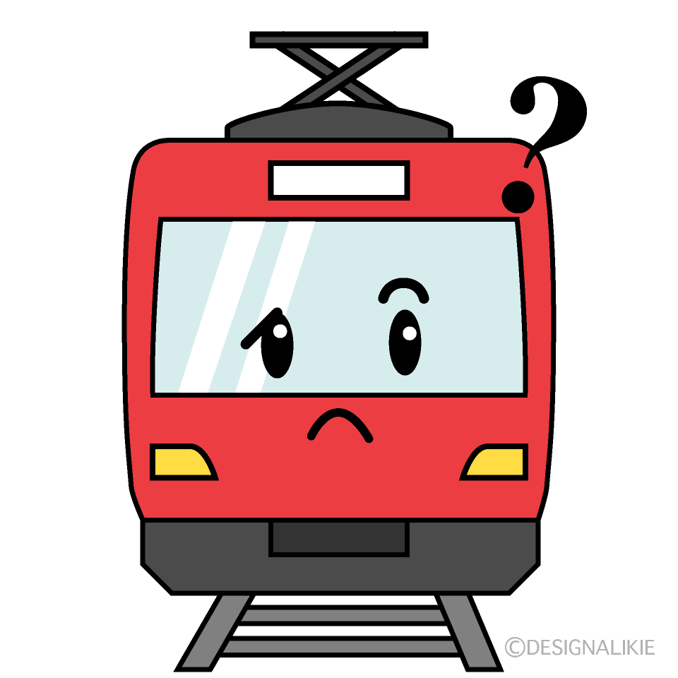 かわいい考える赤い電車のイラスト素材 Illustcute