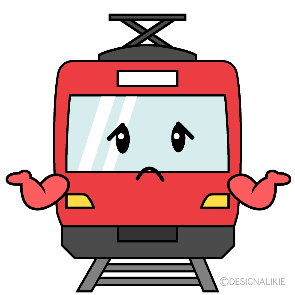 かわいい困る赤い電車イラスト