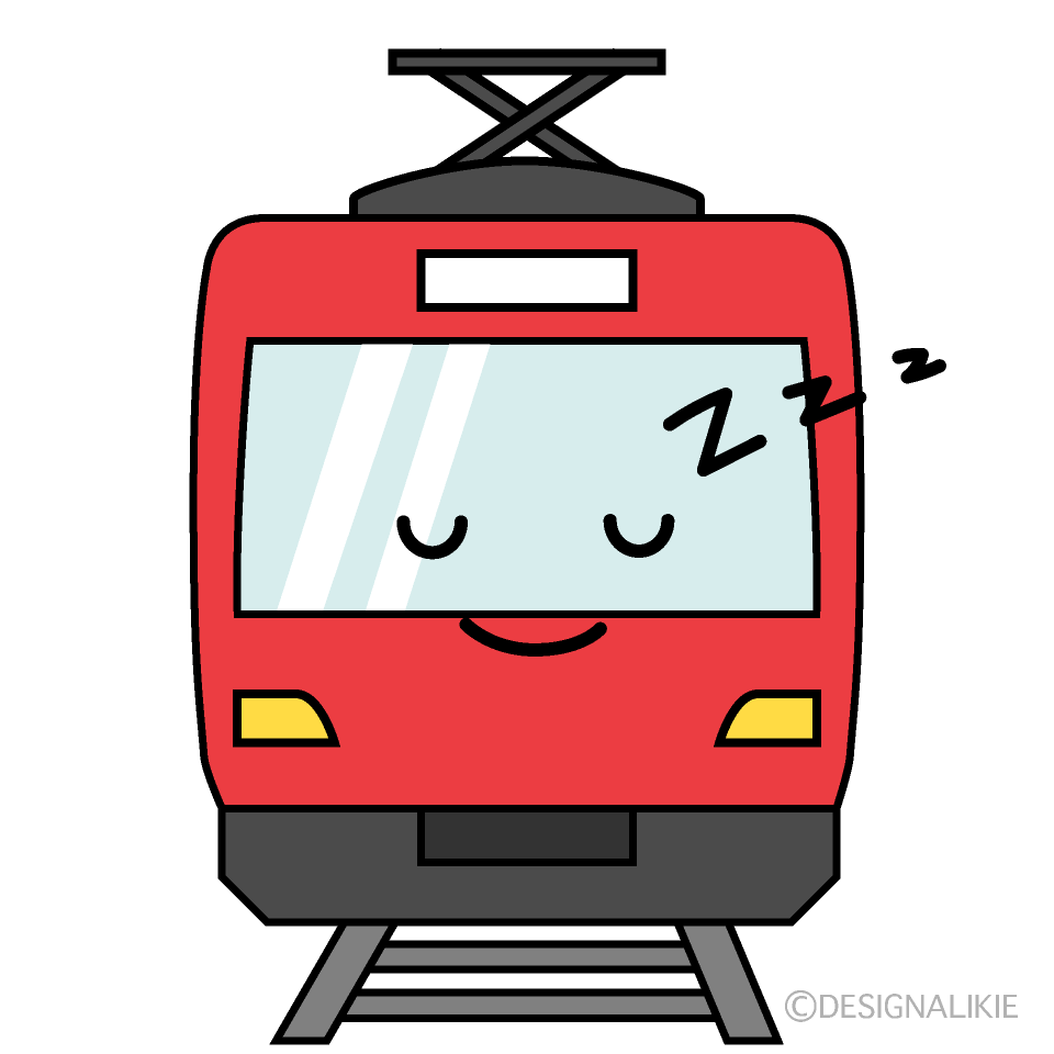 かわいい寝る赤い電車イラスト