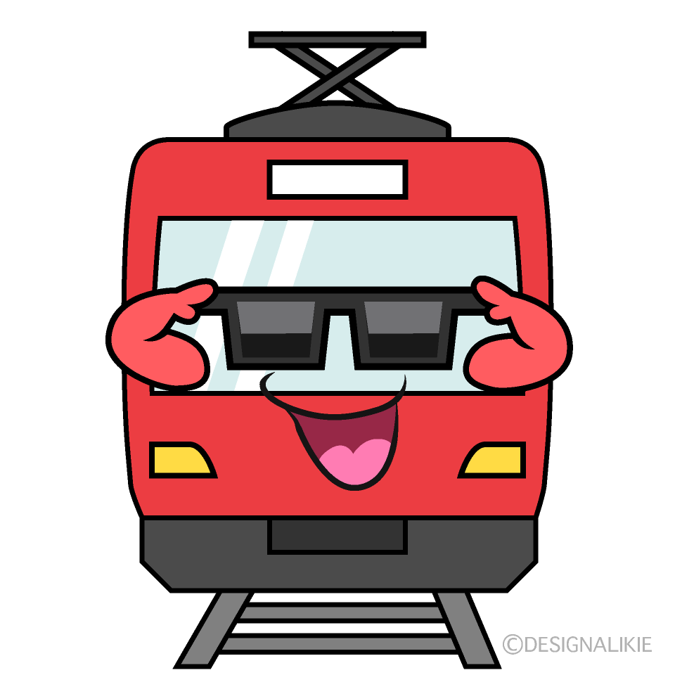 かわいいサングラスの赤い電車イラスト