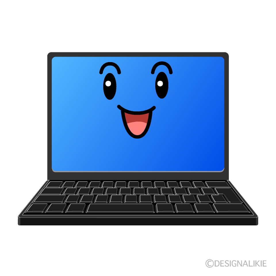 かわいい笑顔のノートパソコンイラスト