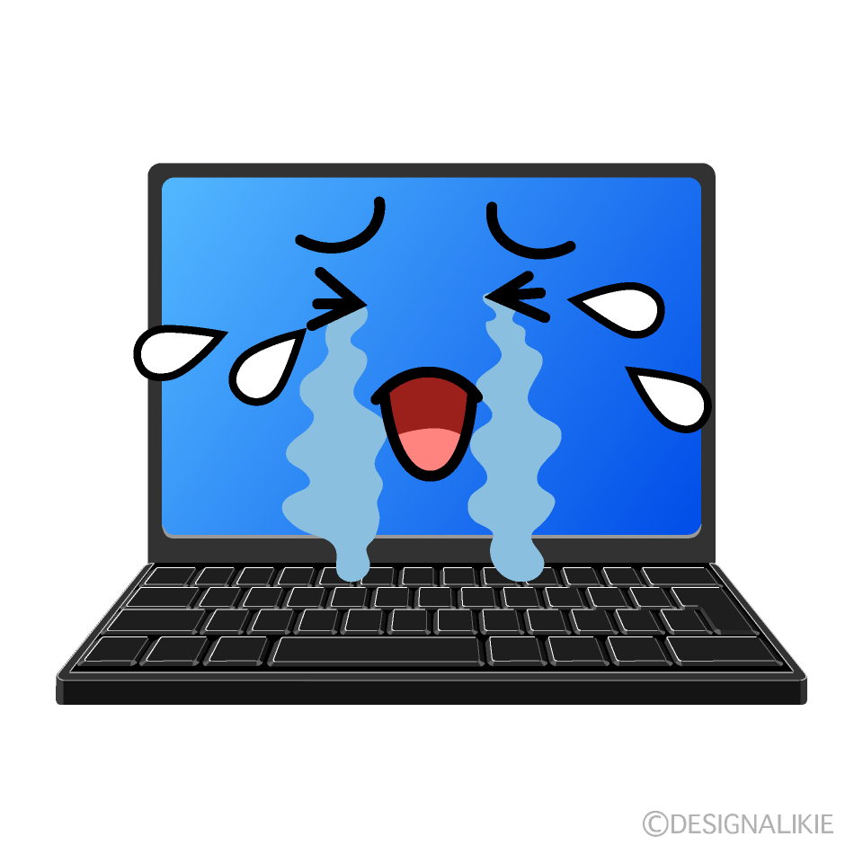 かわいい泣くノートパソコンのイラスト素材 Illustcute