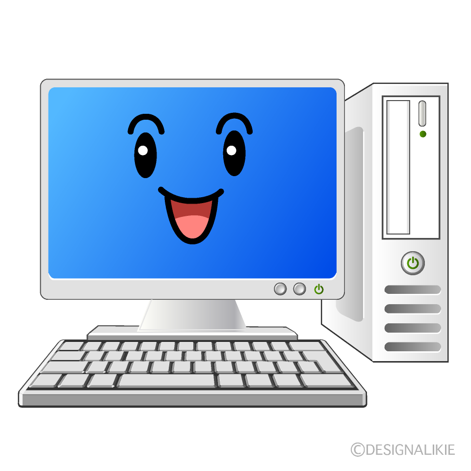 かわいい笑顔のデスクトップパソコンのイラスト素材 Illustcute