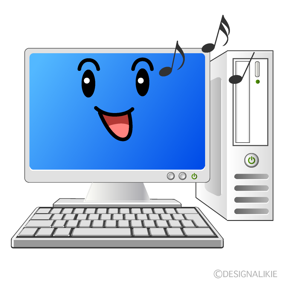 かわいい歌うデスクトップパソコンイラスト