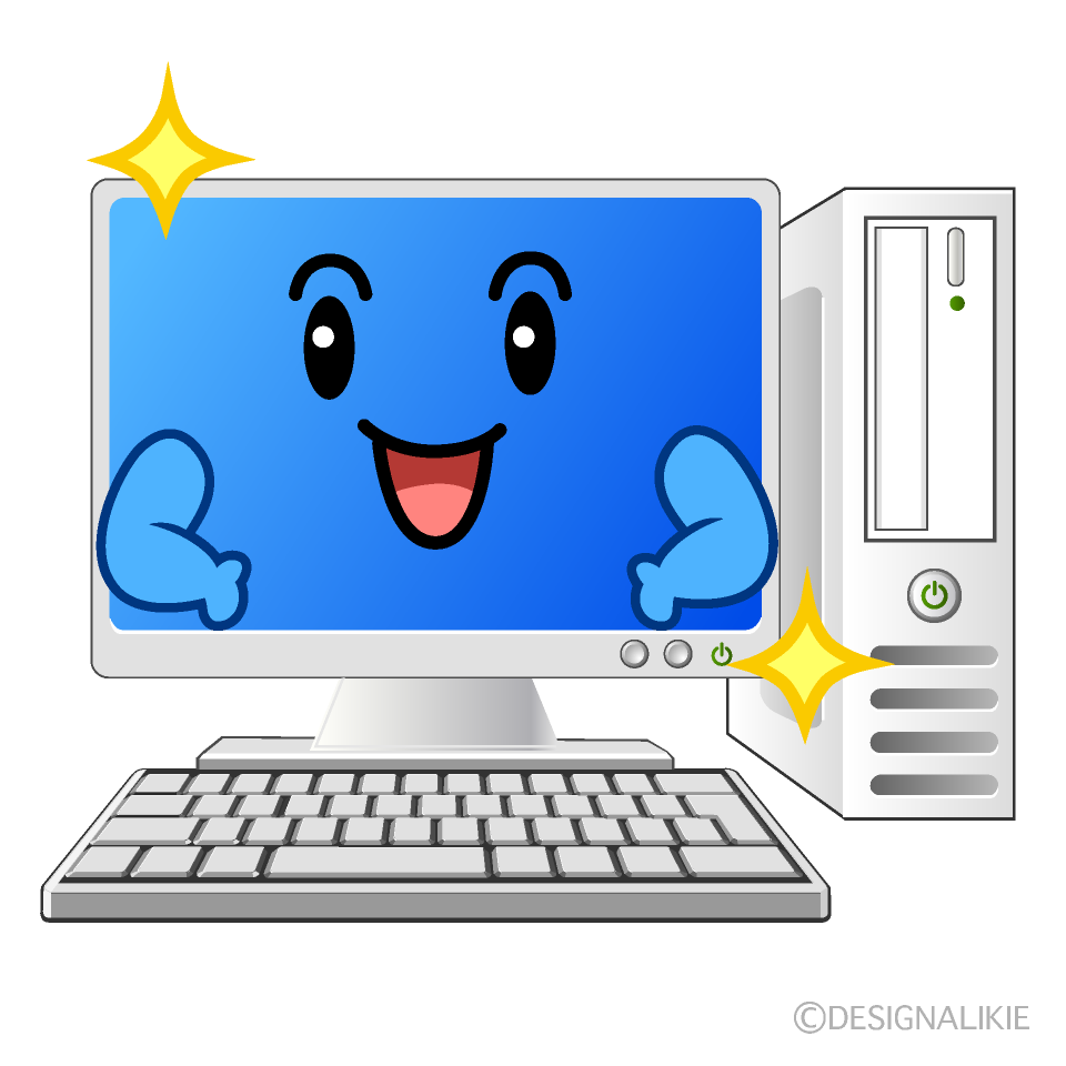 かわいい煌くデスクトップパソコンのイラスト素材 Illustcute