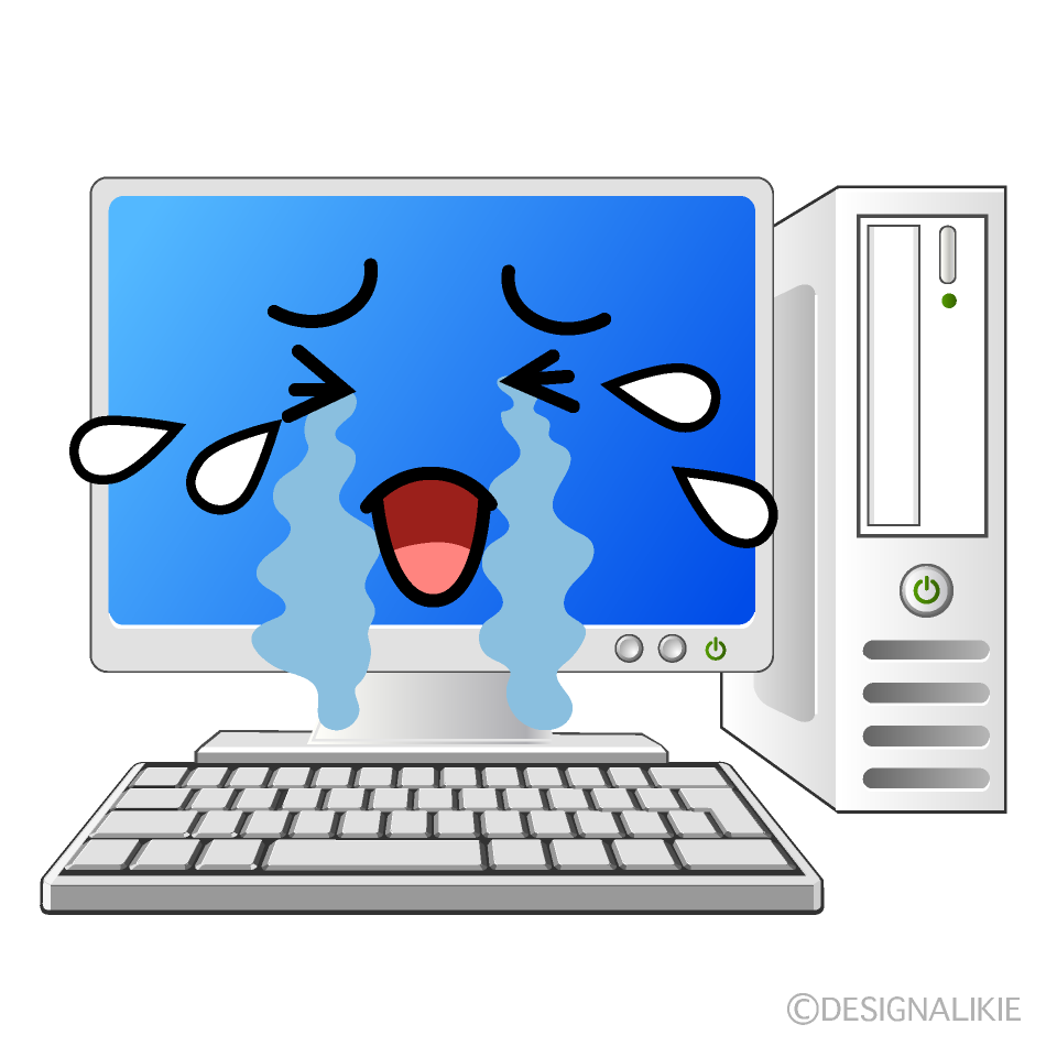 かわいい泣くデスクトップパソコンイラスト