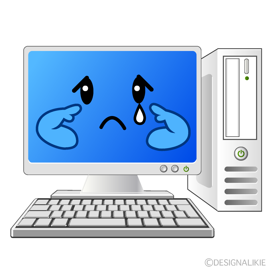 かわいい悲しいデスクトップパソコンイラスト