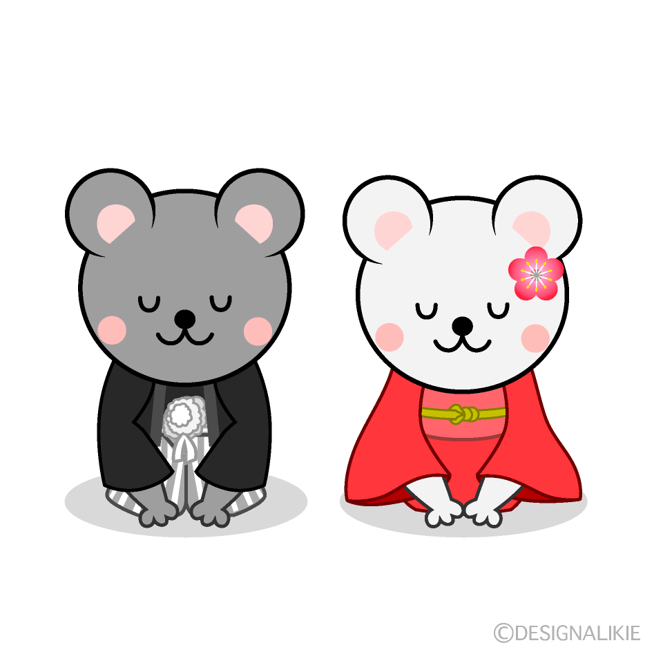 かわいいお辞儀するネズミ夫婦のイラスト素材 Illustcute