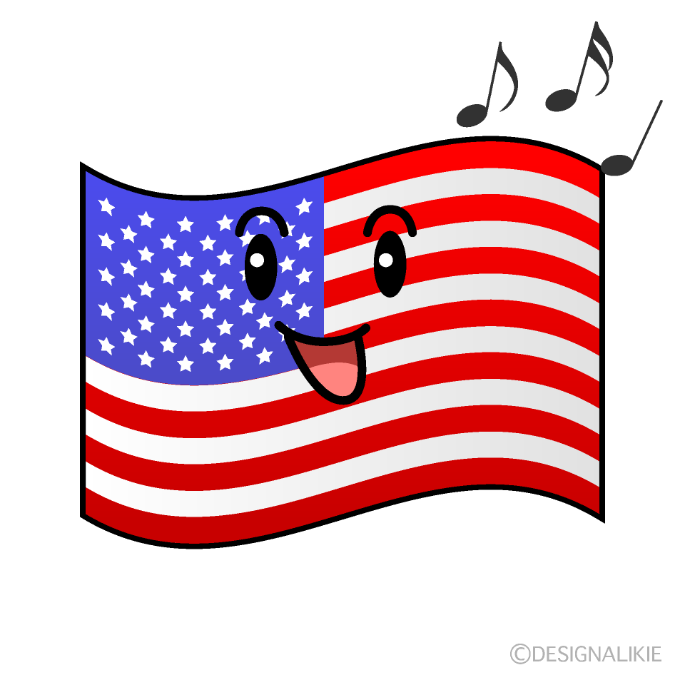 かわいい歌うアメリカ国旗イラスト