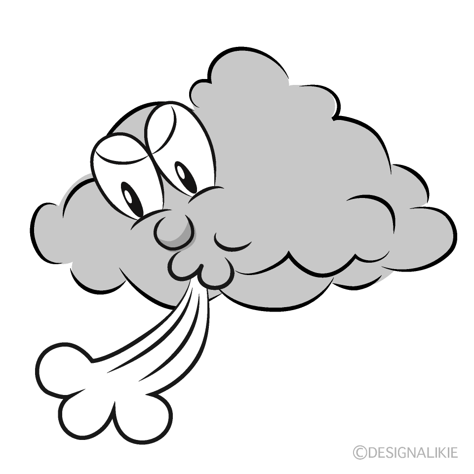 かわいい風を吹く雲のイラスト素材 Illustcute