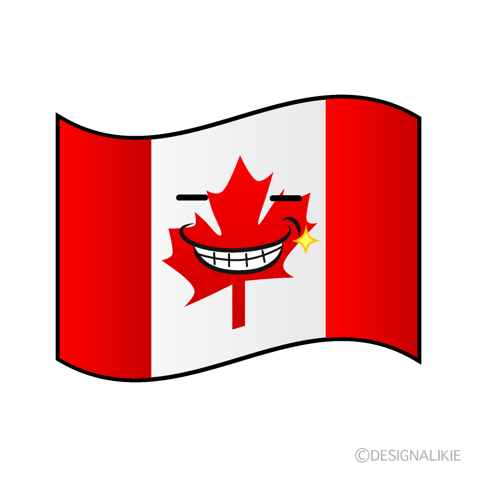 かわいいニヤリのカナダ国旗イラスト