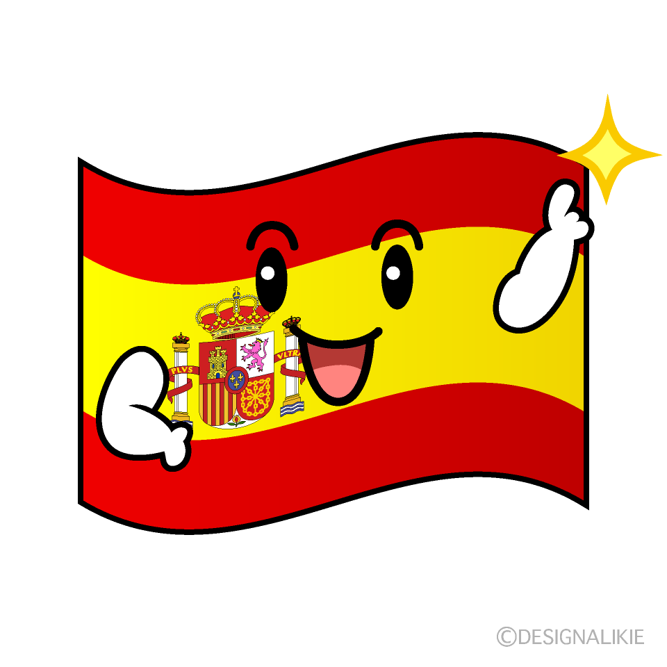 かわいい指差すスペイン国旗イラスト