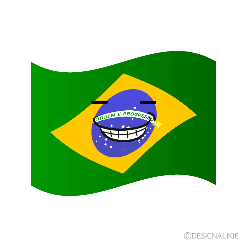 かわいいニヤリのブラジル国旗イラスト