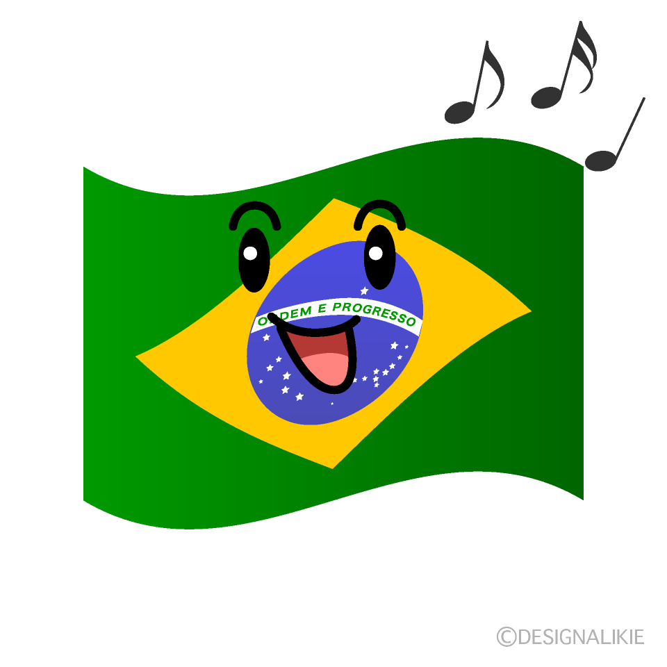 かわいい歌うブラジル国旗イラスト
