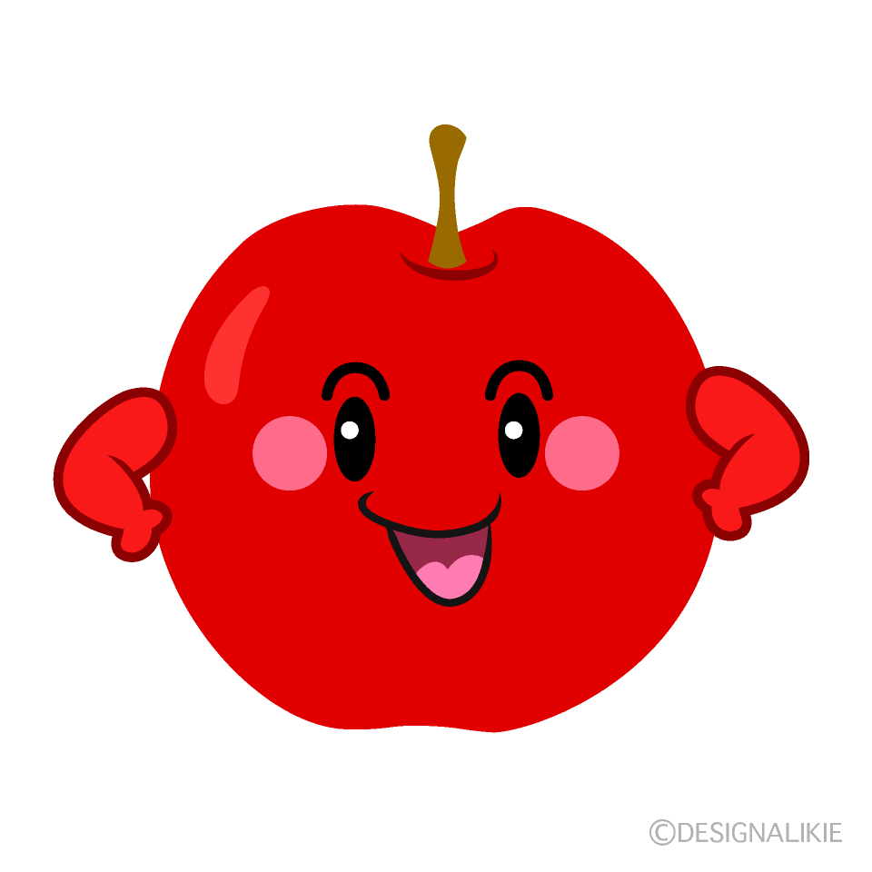 かわいい自信満々のリンゴのイラスト素材 Illustcute