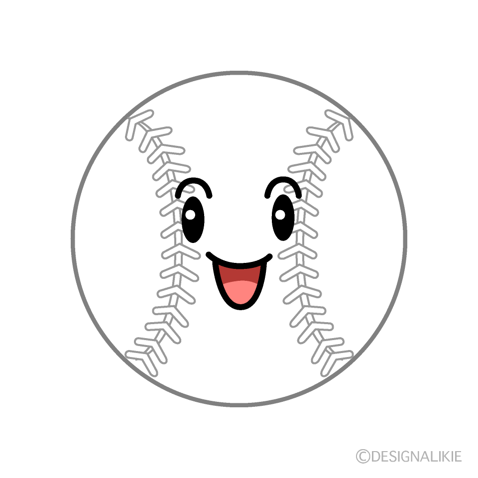 かわいい笑顔の白ソフトボールのイラスト素材 Illustcute