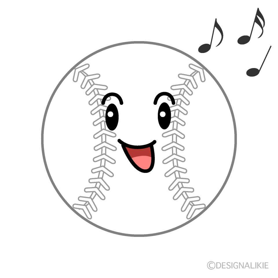 かわいい歌う白ソフトボールのイラスト素材 Illustcute