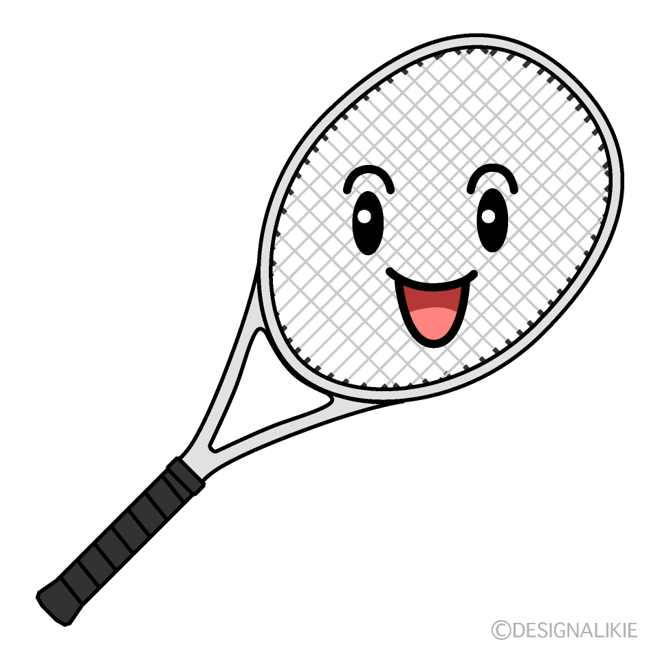 かわいい笑顔のテニスラケットのイラスト素材 Illustcute