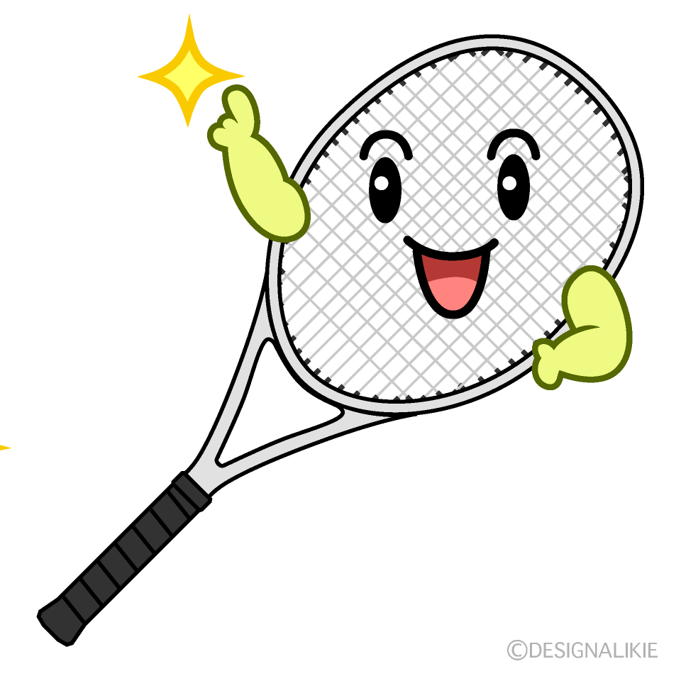 かわいい指差すテニスラケットのイラスト素材 Illustcute