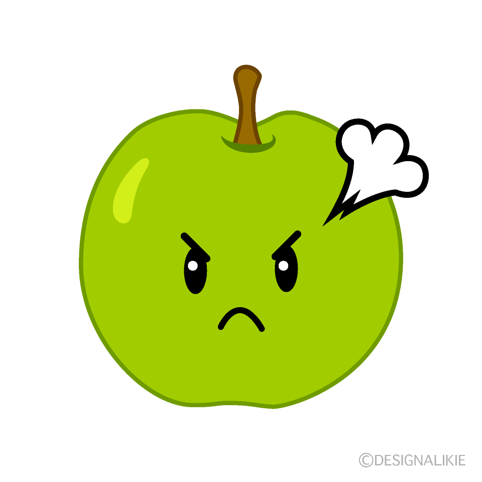 かわいい怒る青りんごのイラスト素材 Illustcute