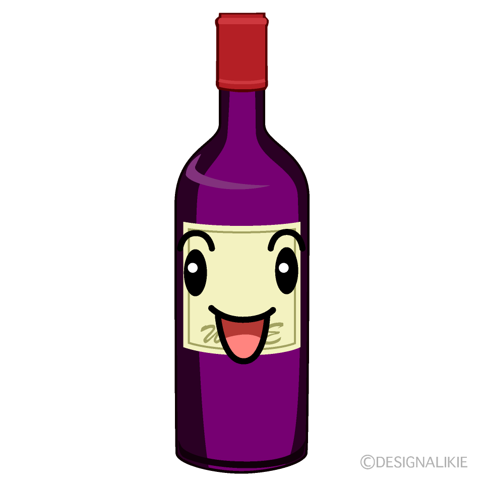 かわいい笑顔のワインボトルイラスト