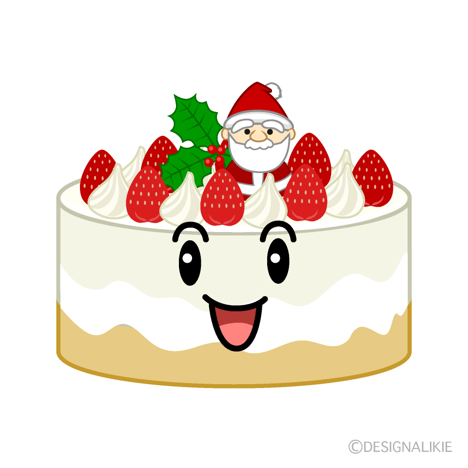 かわいい笑顔のクリスマスケーキイラスト