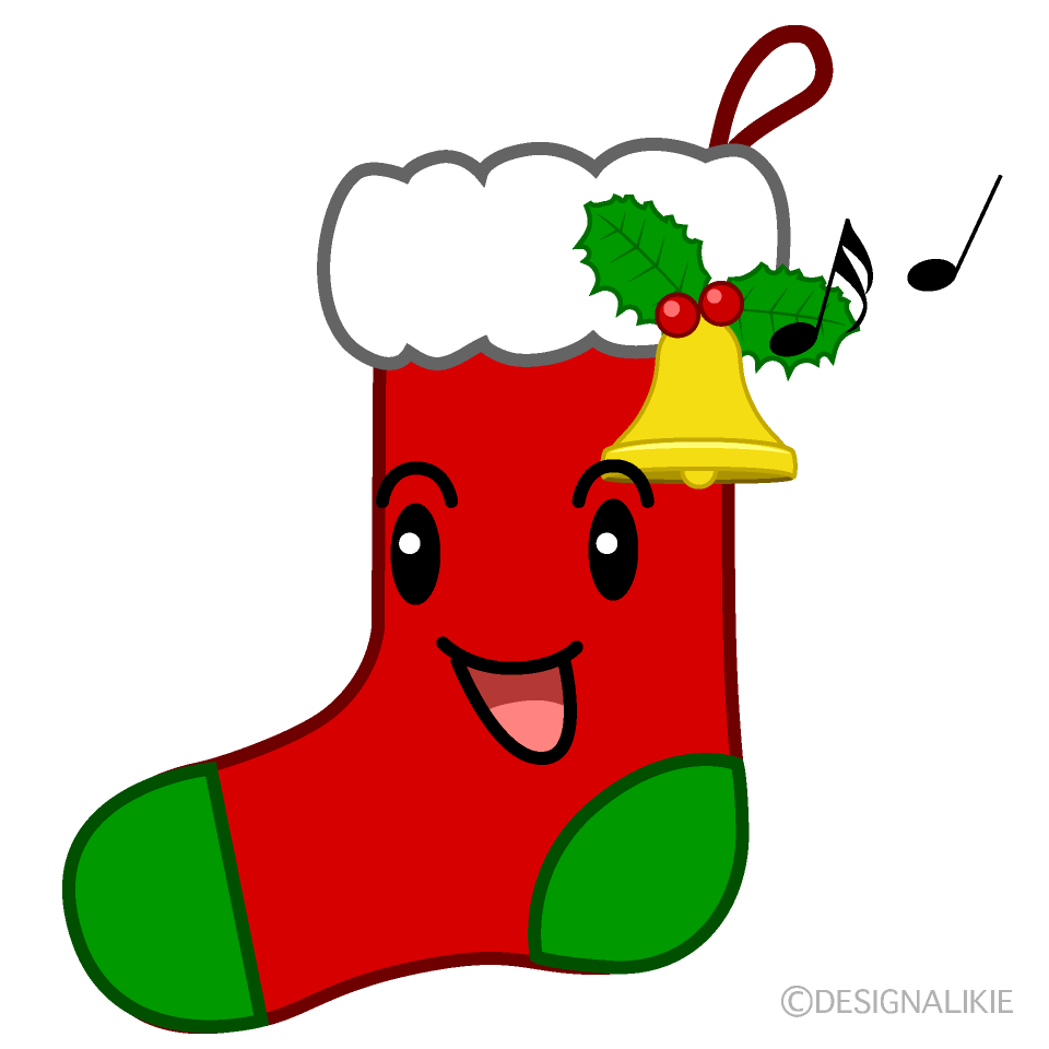 かわいい歌うクリスマス靴下のイラスト素材 Illustcute