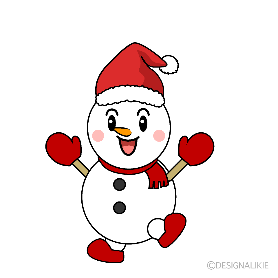 かわいい笑顔のクリスマス雪だるまイラスト